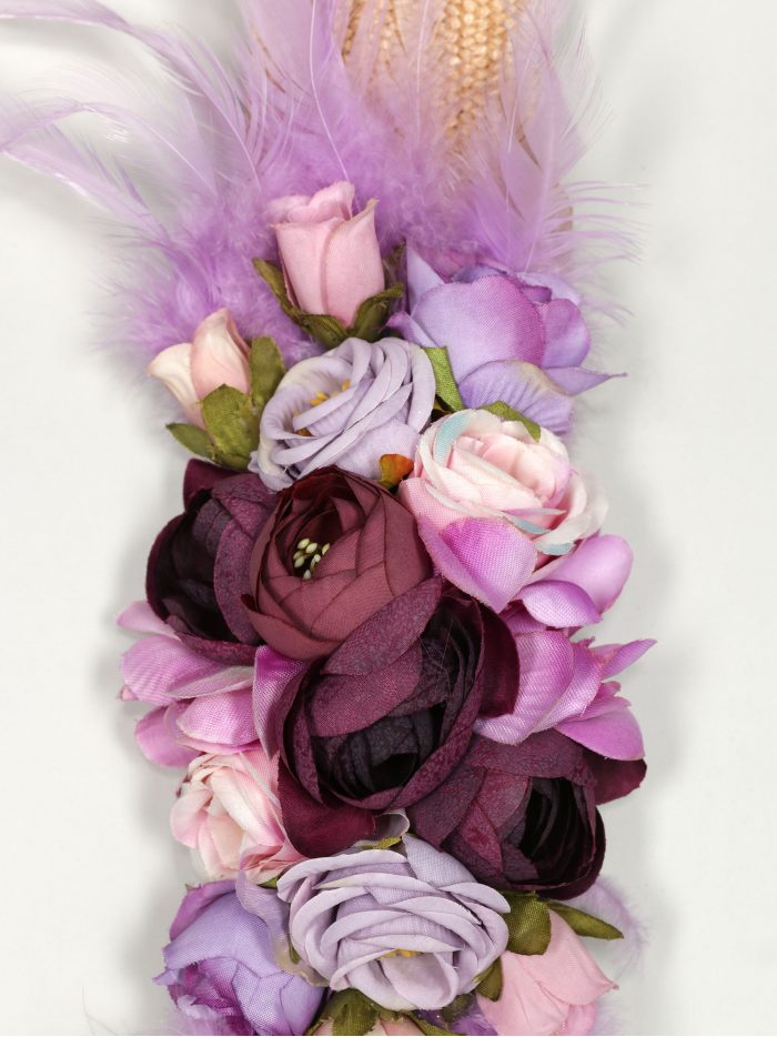 Cinturón elástico flores beis-lila