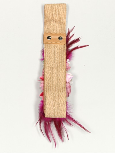 Cinturón elástico flores beis-fucsia 2