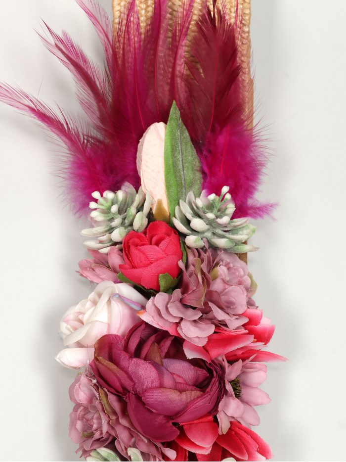 Cinturón elástico flores beis-fucsia