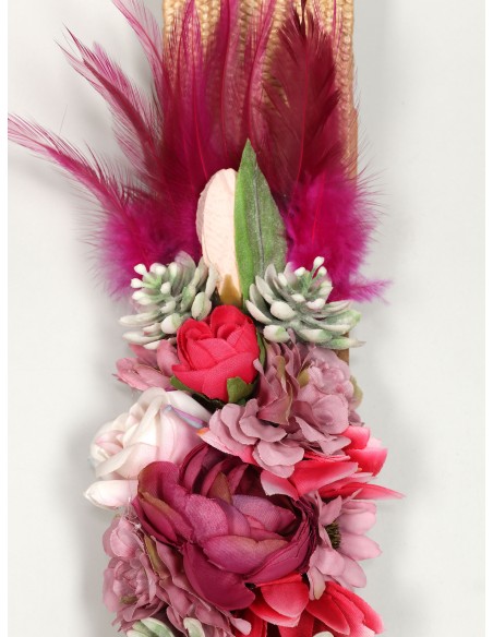 Cinturón elástico flores beis-fucsia