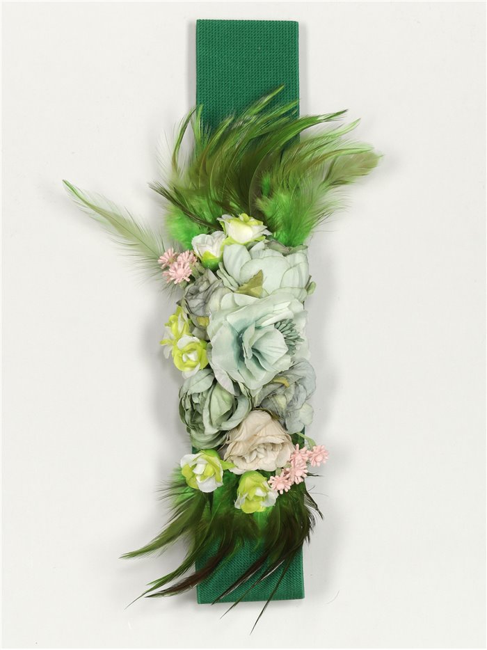 Elastic belt with flowers verde-hierba