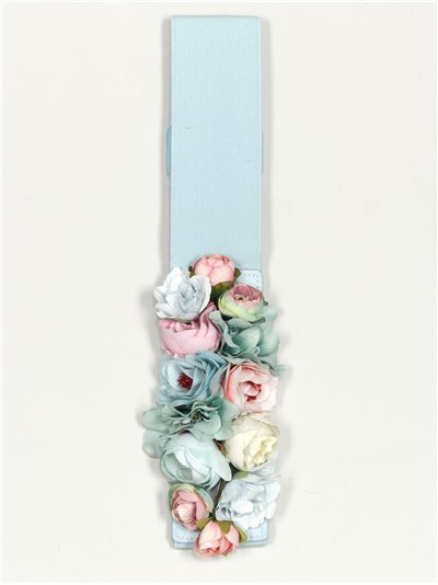 Elastic belt with flowers azul-claro