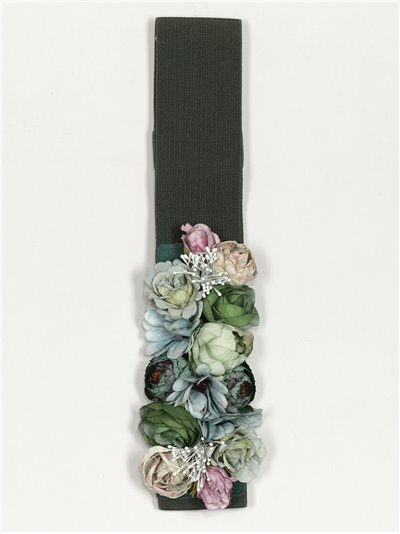 Cinturón elástico flores verde-militar