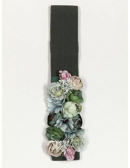 Cinturón elástico flores verde-militar