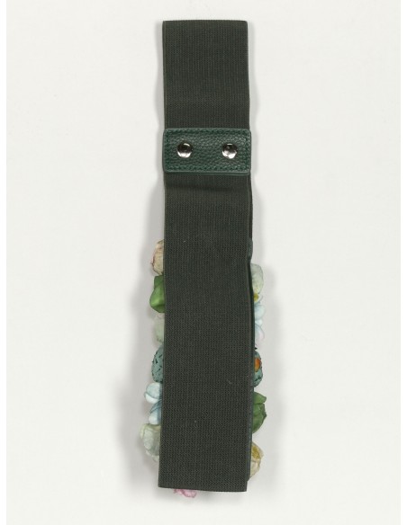 Cinturón elástico flores verde-militar