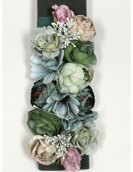 Cinturón elástico flores verde-militar