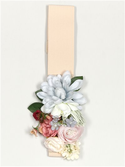 Elastic belt with flowers beis