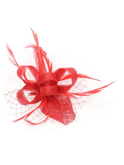 Feather fascinator hair clip with mesh rojo