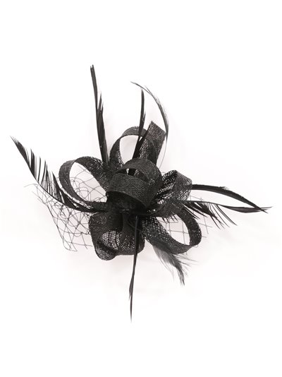 Feather fascinator hair clip with mesh negro