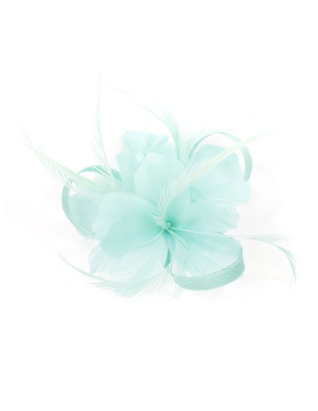 Tocado pequeño plumas verde-agua