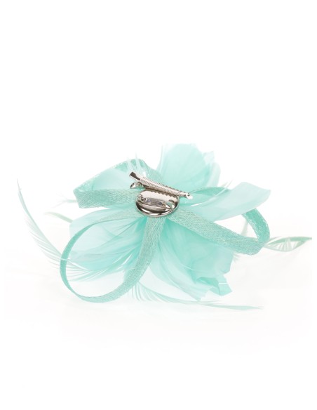 Tocado pequeño plumas verde-agua