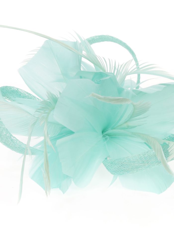 Tocado pequeño plumas verde-agua