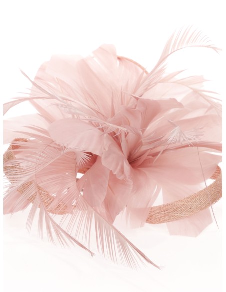 Tocado pequeño plumas rosa-palo