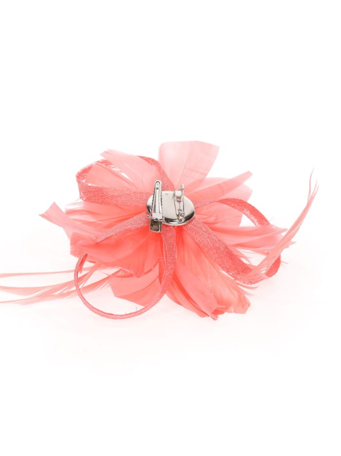 Tocado pequeño plumas coral