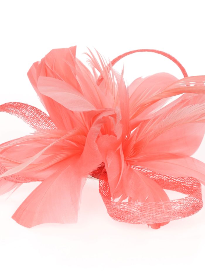Tocado pequeño plumas coral