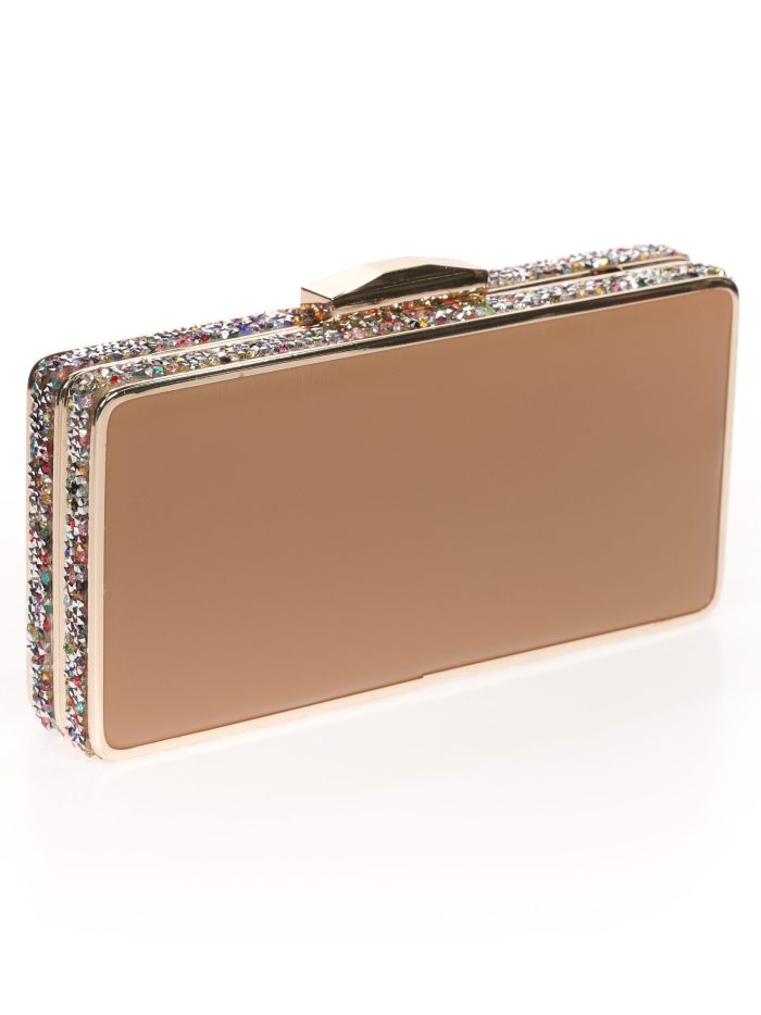 Pochette de soirée en strass camel