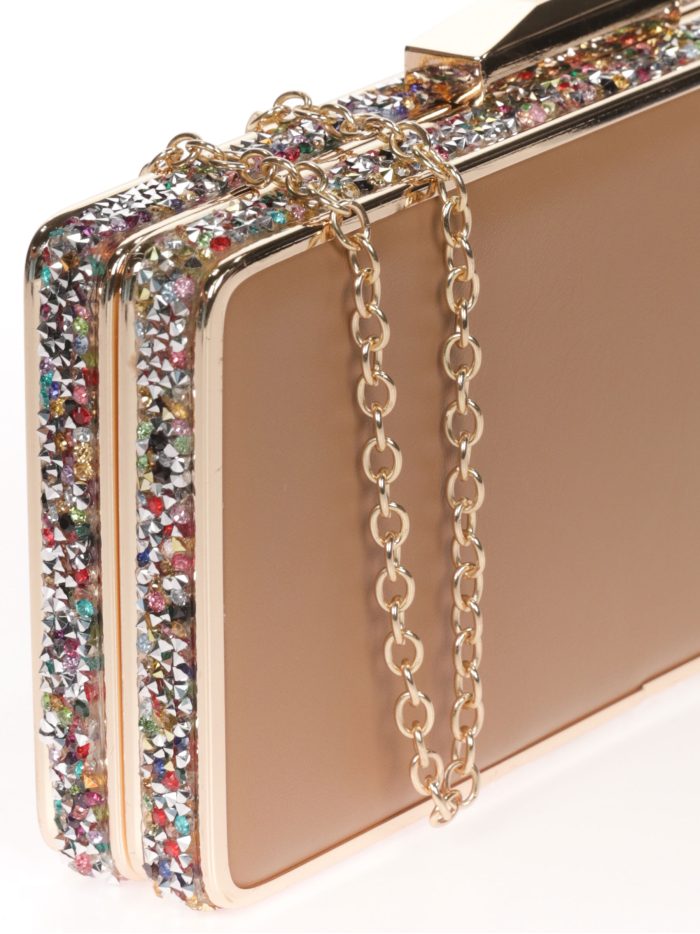Pochette de soirée en strass camel