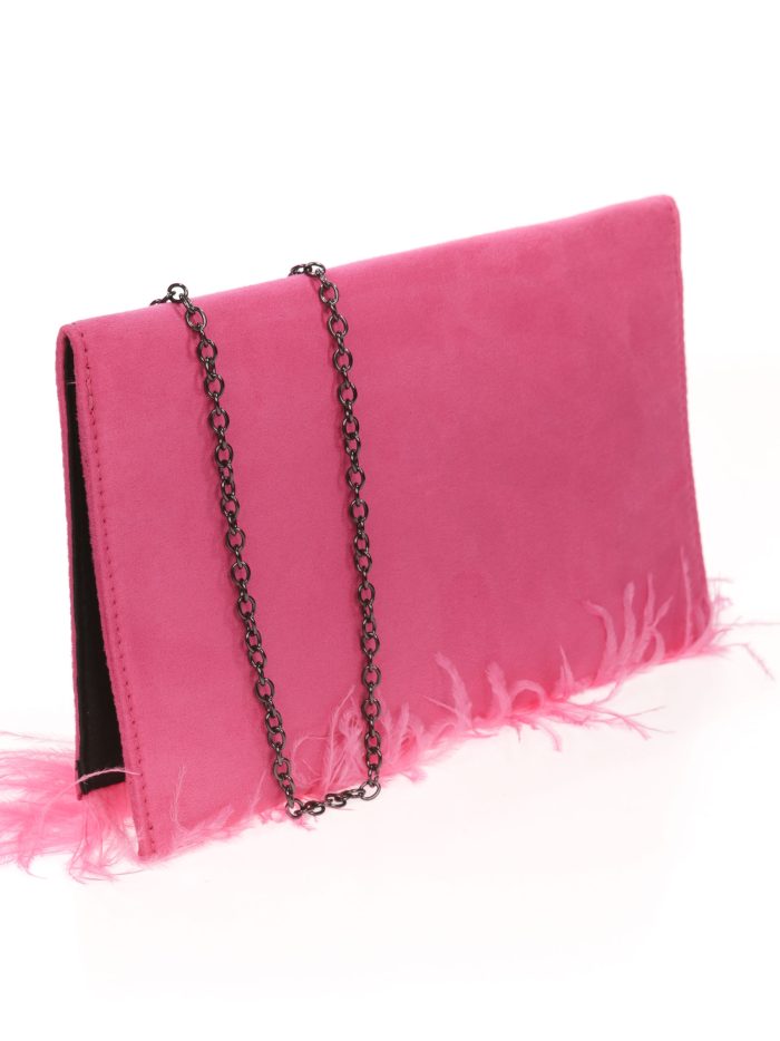 Cartera fiesta antelina plumas fucsia
