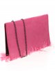 Suede effect clutch with feathers fucsia