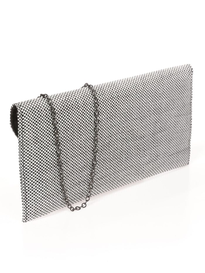 Cartera fiesta efecto rafia negro-blanco