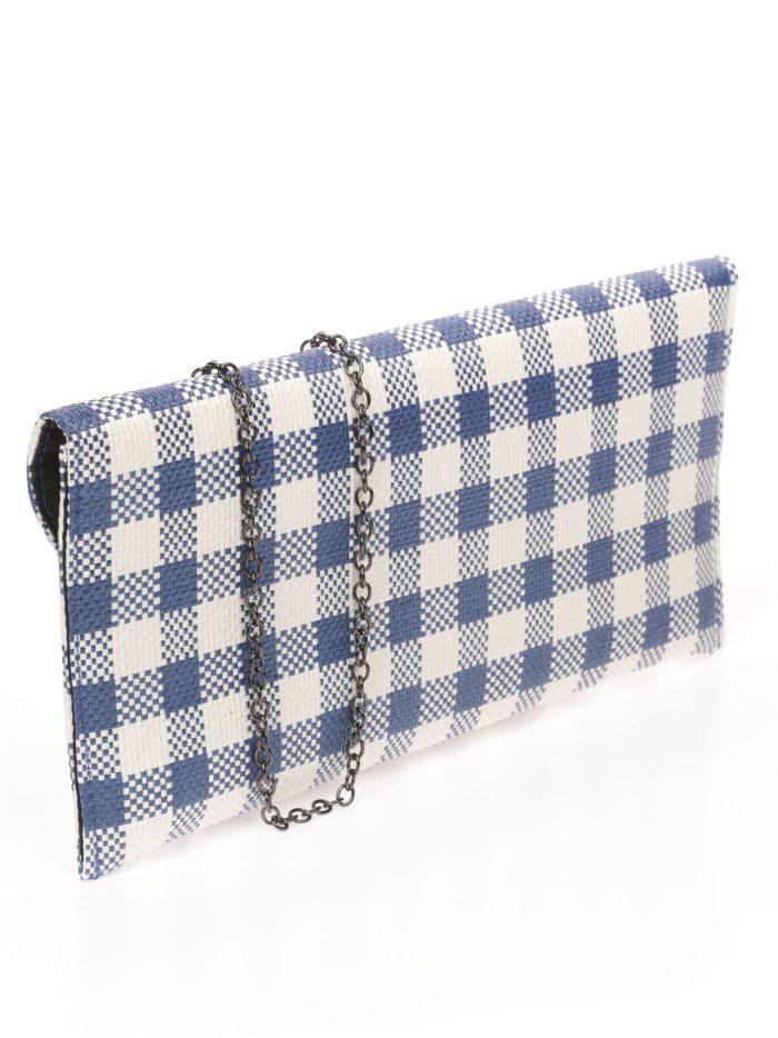 Cartera fiesta cuadros efecto rafia multi-azul
