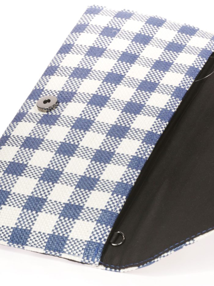 Cartera fiesta cuadros efecto rafia multi-azul