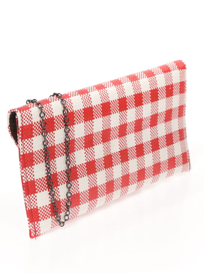 Cartera fiesta cuadros efecto rafia multi-rojo