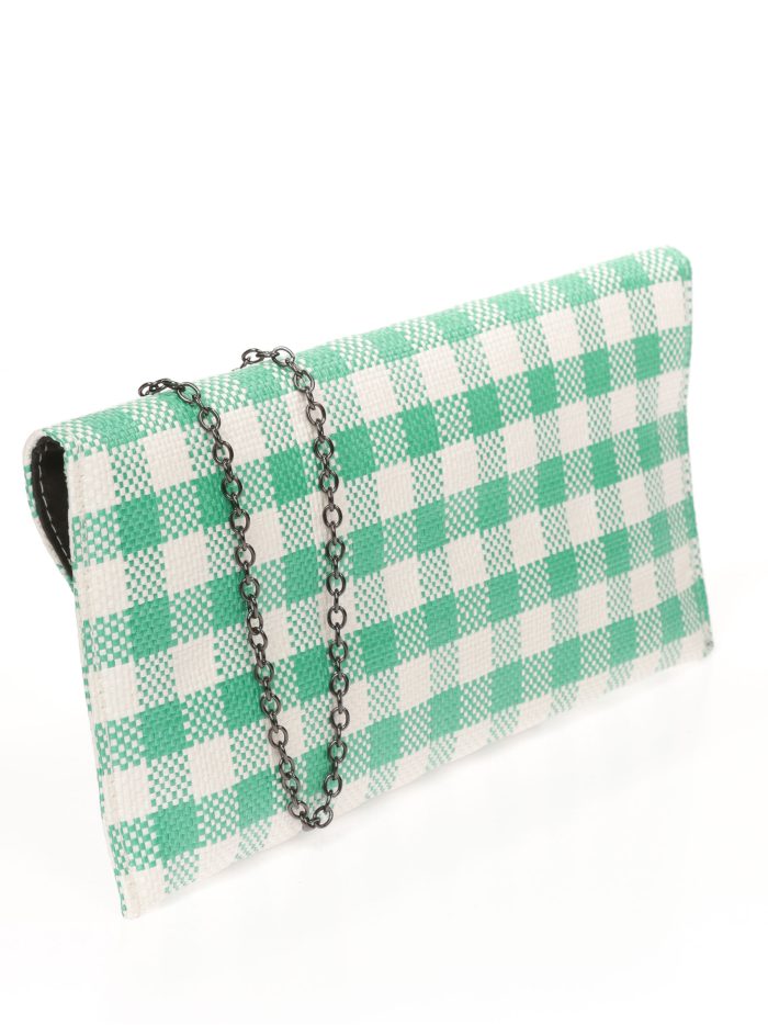 Cartera fiesta cuadros efecto rafia multi-verde