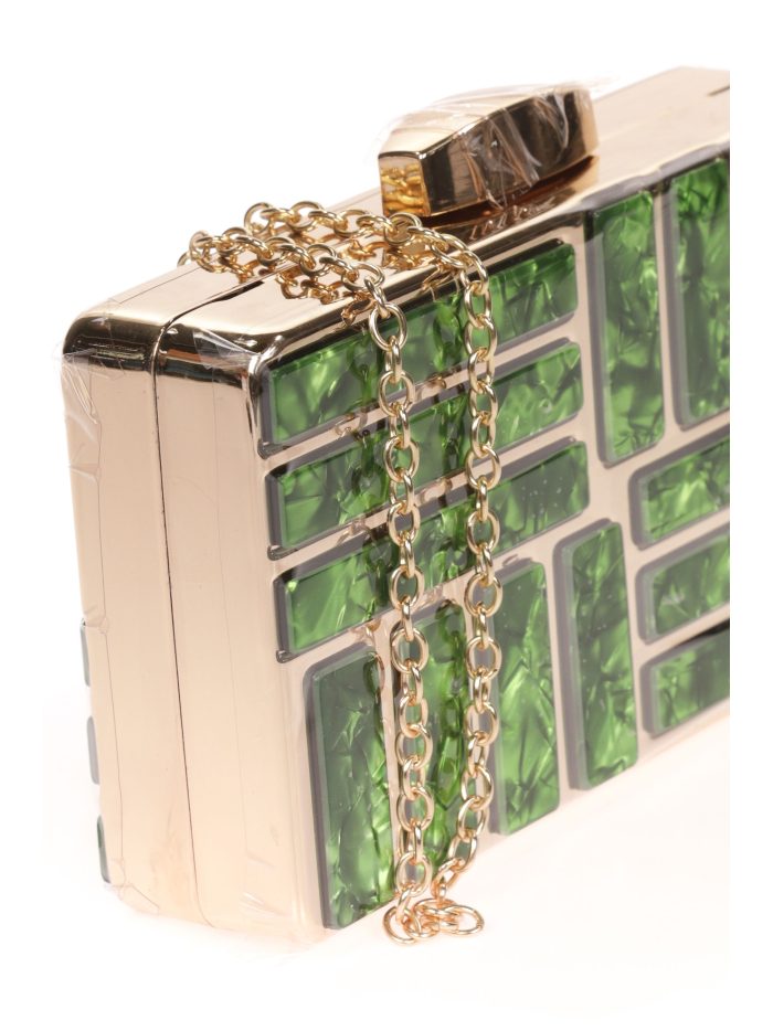 Clutch fiesta detalle metálico verde