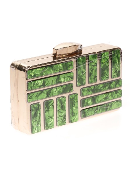 Clutch fiesta detalle metálico verde