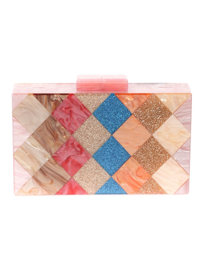 Marble effect clutch with glitter taupe-rosado