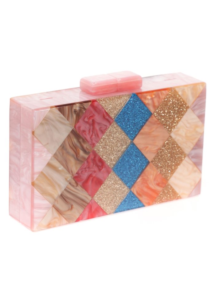 Clutch fiesta nácar glitter taupe-rosado