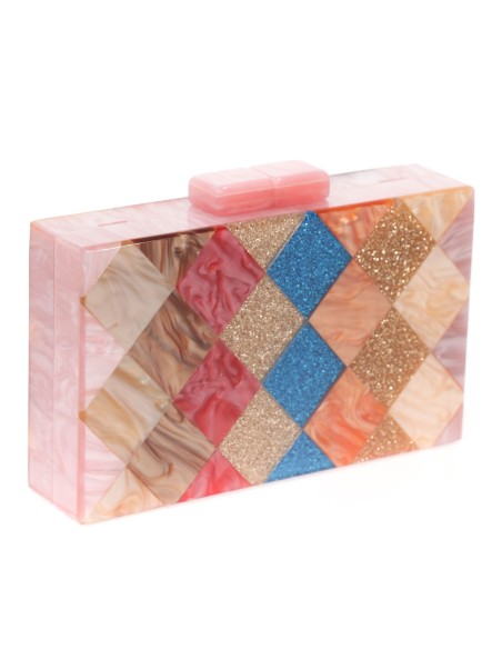 Clutch fiesta nácar glitter taupe-rosado