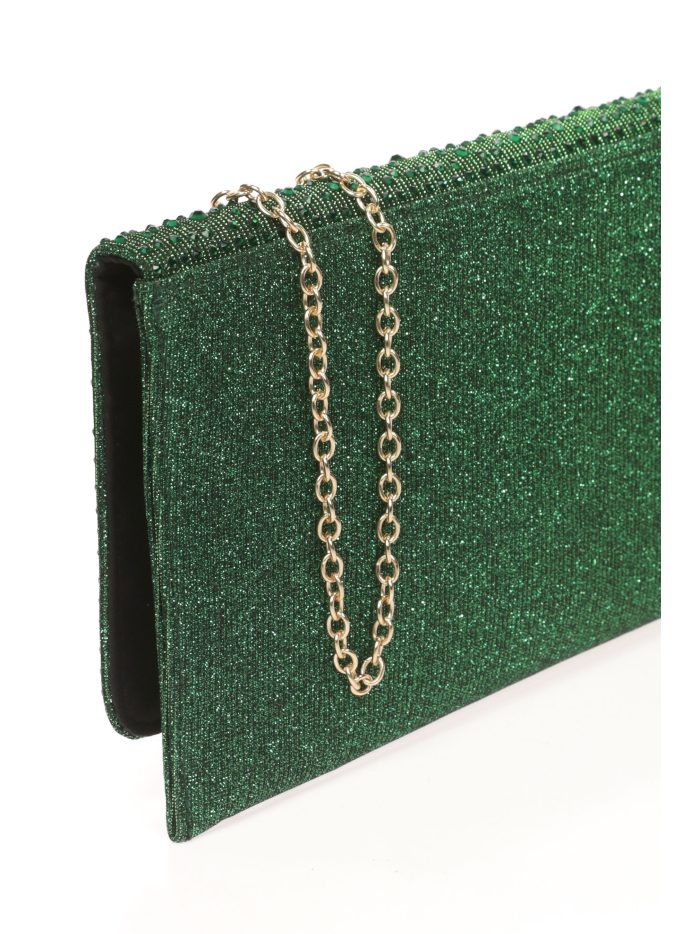 Cartera fiesta pedrería verde-botella