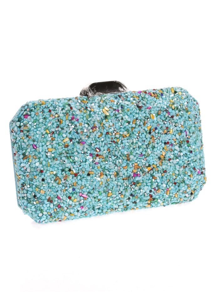 Clutch fiesta antelina pedrería esmeralda