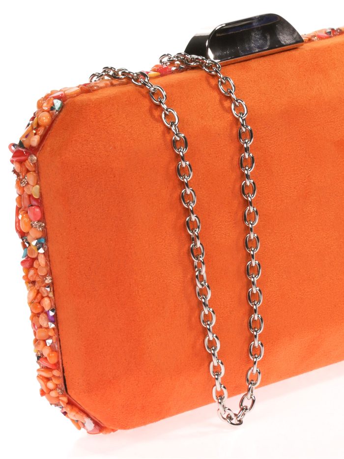 Clutch fiesta antelina pedrería naranja