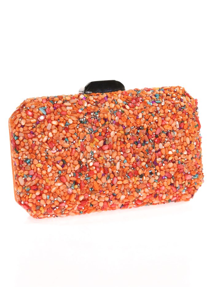 Clutch fiesta antelina pedrería naranja