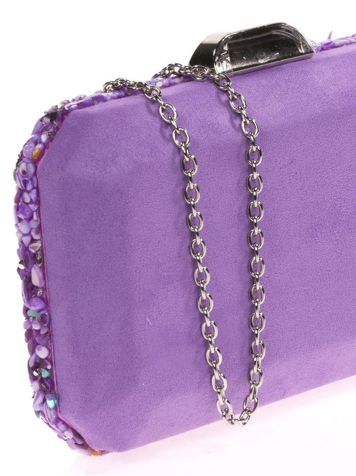 Clutch fiesta antelina pedrería violeta