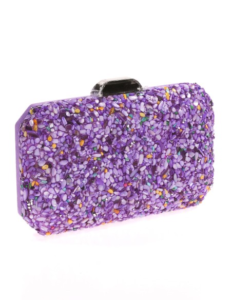 Clutch fiesta antelina pedrería violeta