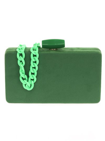Suede effect clutch with chain verde-hierba