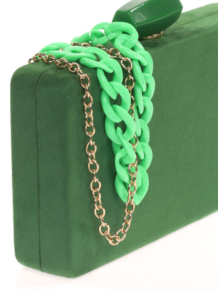Grünes Wildleder-Party-Clutch mit Ketten