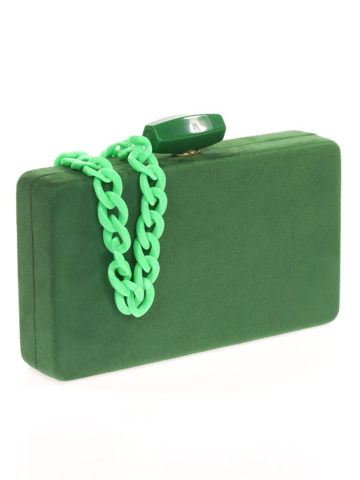 Grünes Wildleder-Party-Clutch mit Ketten