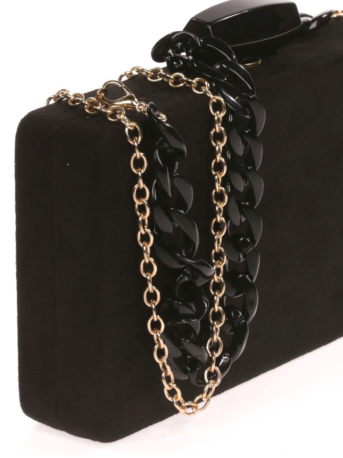 Pochette de soirée en suédine à chaînes noire