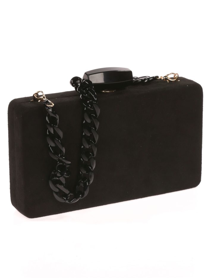 Pochette de soirée en suédine à chaînes noire