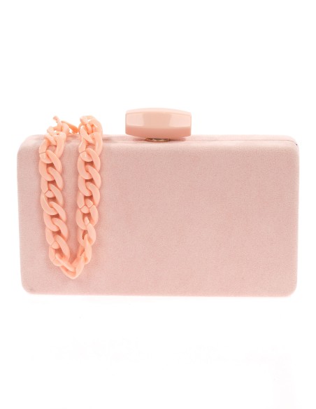 Suede effect clutch with chain rosa-palo