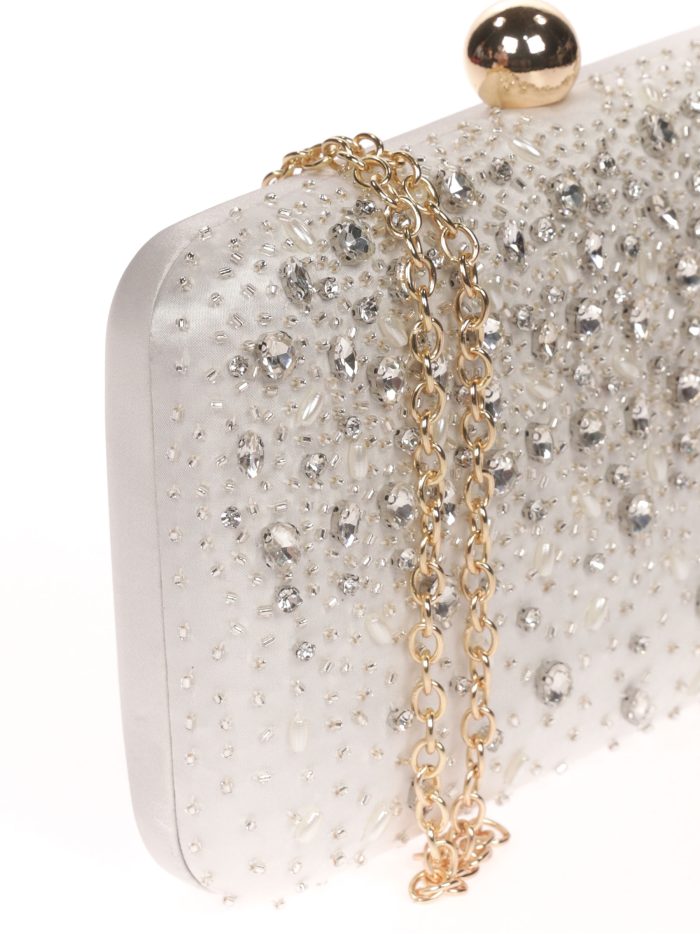 Clutch da festa con strass beige