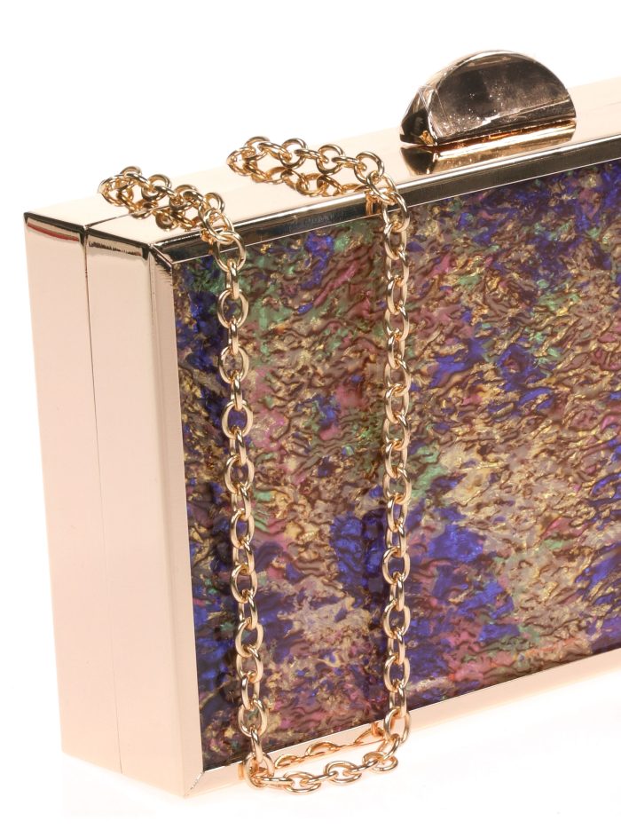 Clutch fiesta detalle metálico multi-beige