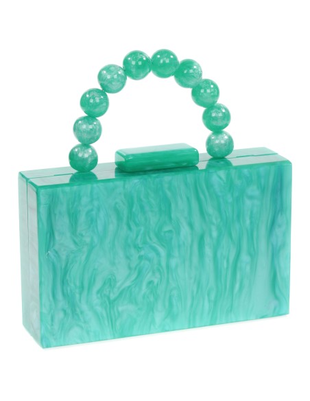 Clutch fiesta nácar detalle asa esmeralda