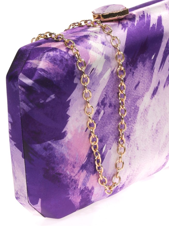 Clutch fiesta estampado satinado lila