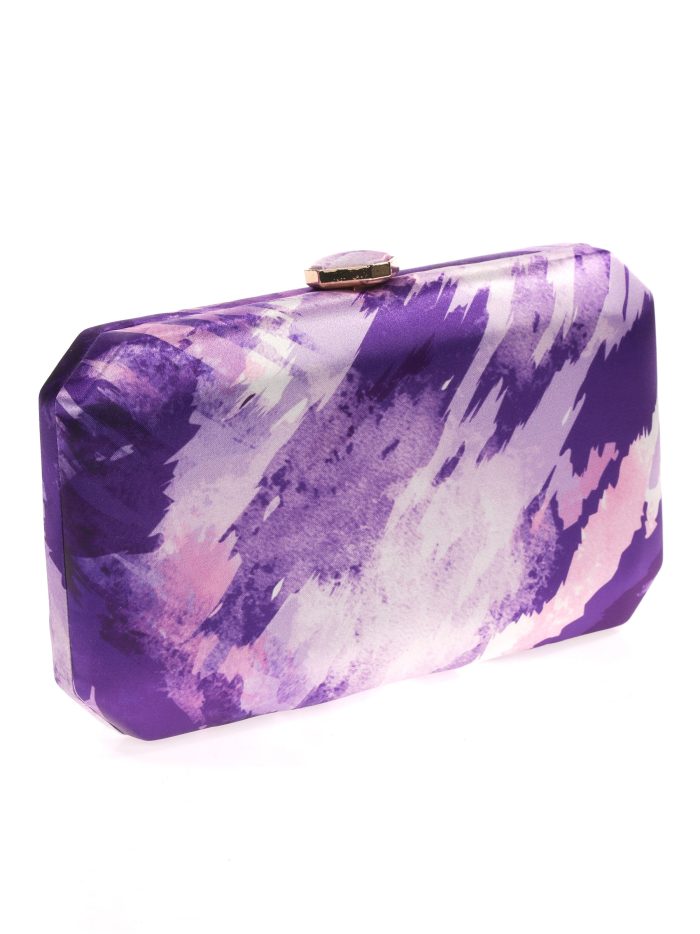 Clutch fiesta estampado satinado lila